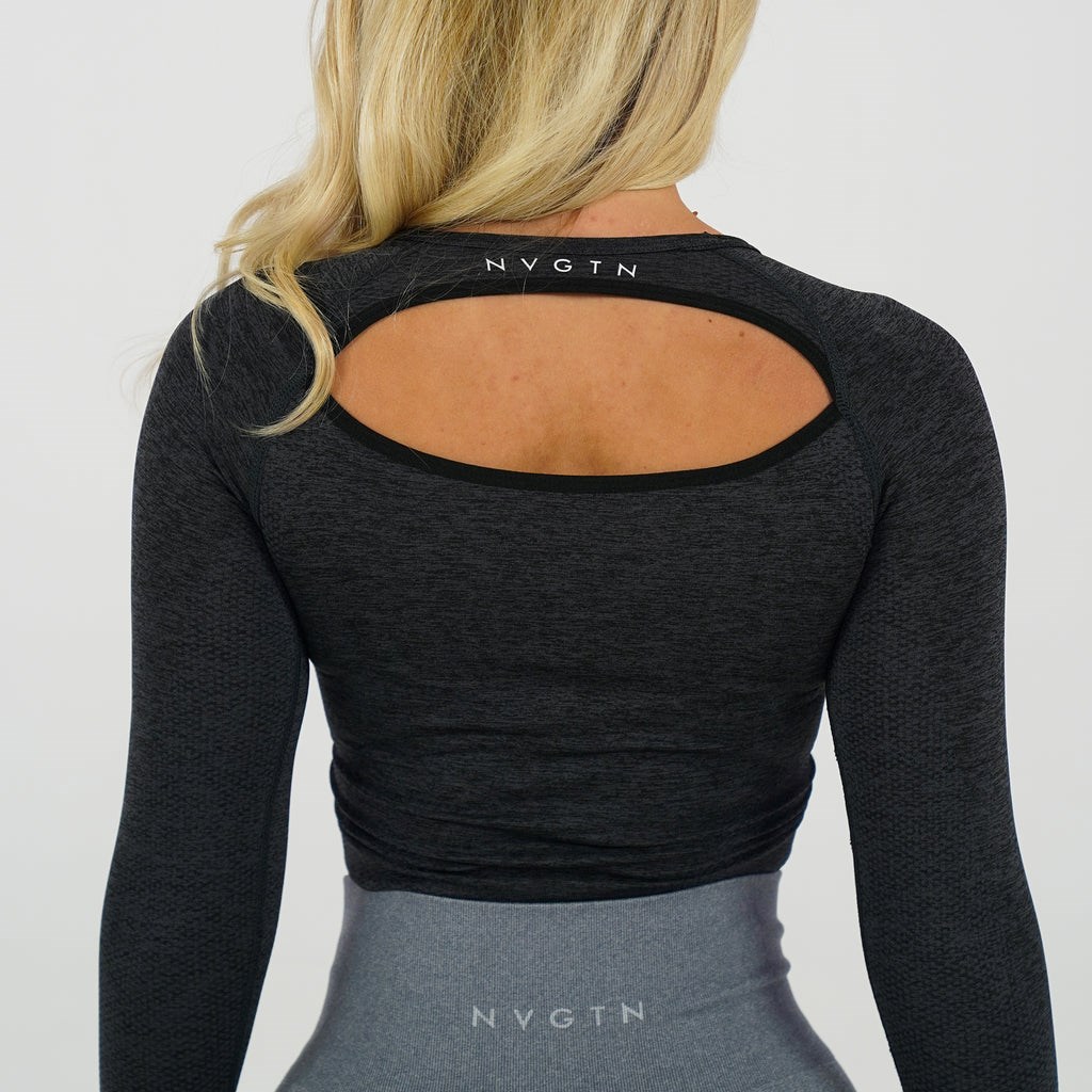 NVGTN Glimpse Long-Sleeve Crop Midnight  Hauts Femme | QFH-8111387