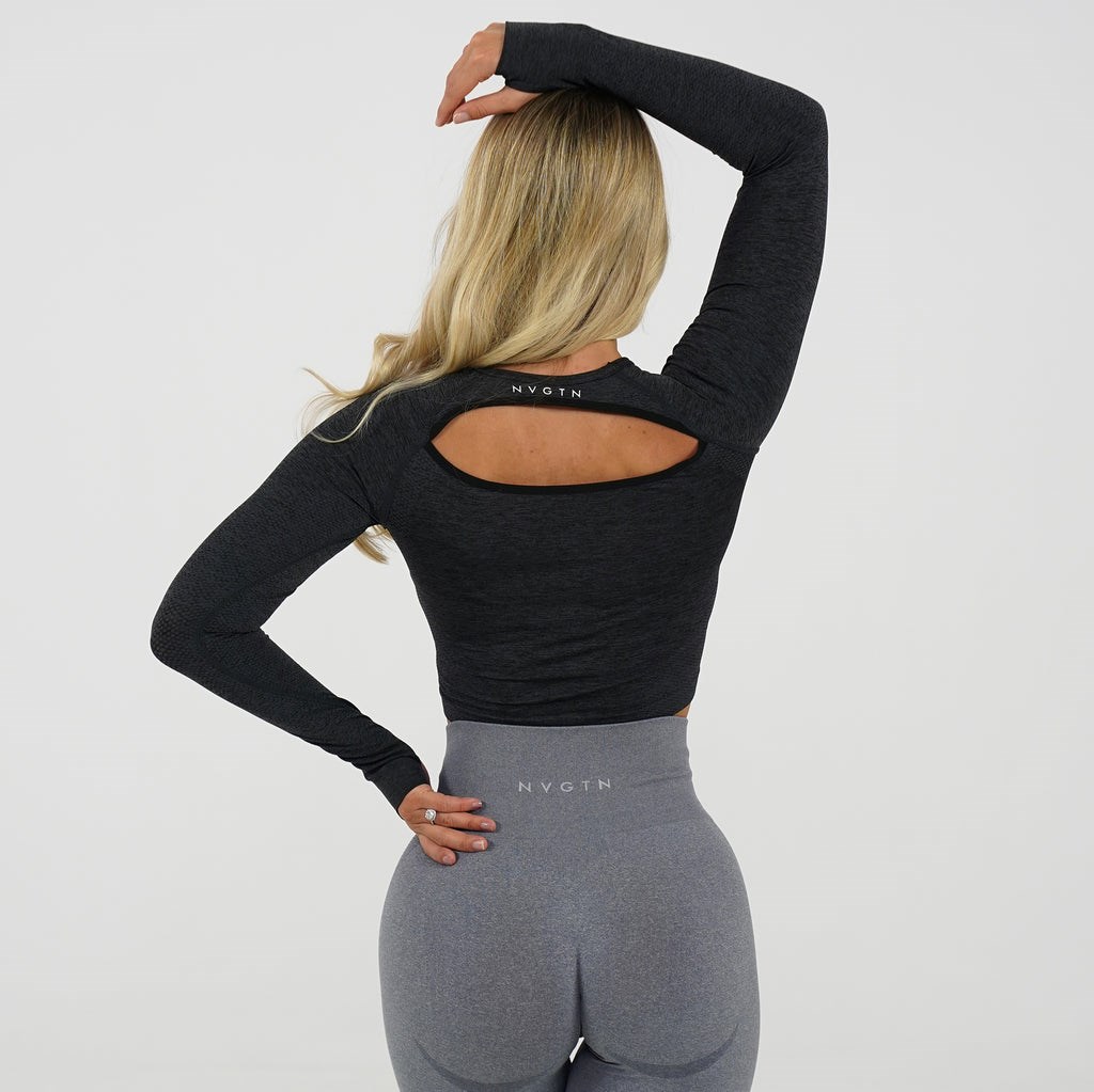 NVGTN Glimpse Long-Sleeve Crop Midnight  Hauts Femme | QFH-8111387