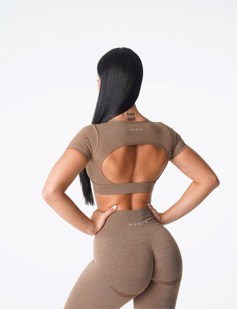 NVGTN Open Back Tee Mocha  Hauts Femme | YCS-3207858