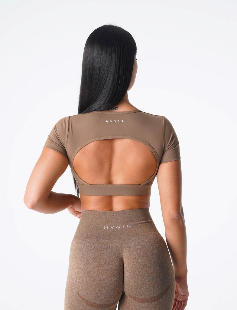 NVGTN Open Back Tee Mocha  Hauts Femme | YCS-3207858