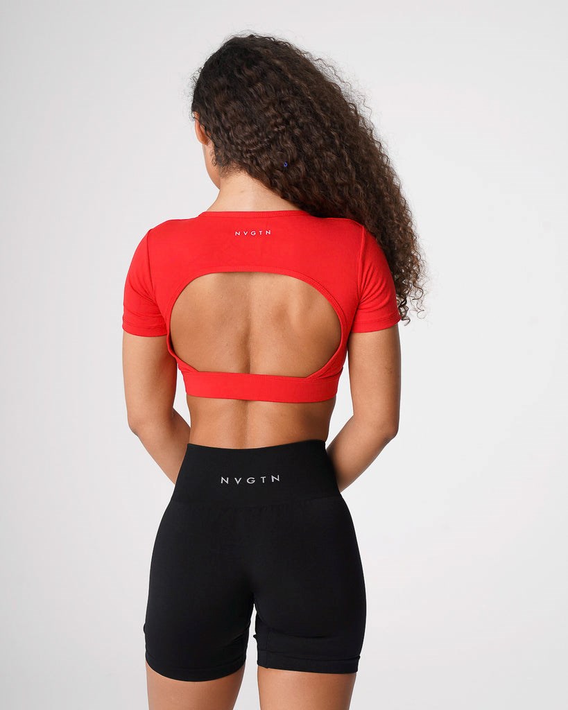 NVGTN Open Back Tee Scarlet  Hauts Femme | YDM-5829856