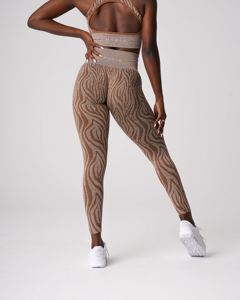 NVGTN Zebra Seamless Leggings Mocha  Leggings Femme | EXY-0046727